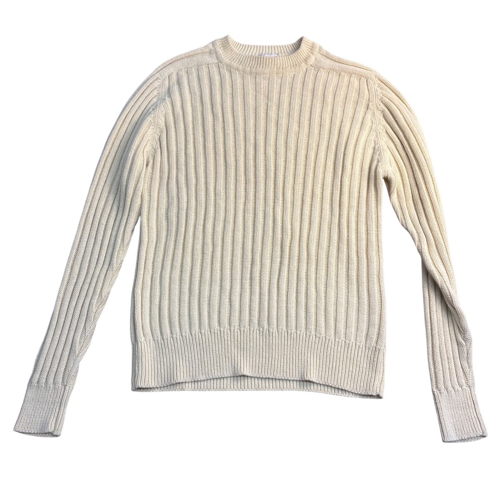 Gap Vintage Ribbed Knit Crewneck Sweater Cream Ramie Cotton XL RN 54023